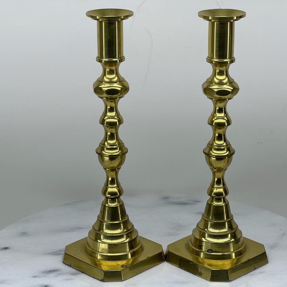 Vintage Brass Tall Candles Holders Set of 2 Candlestick Taper  Square Victorian